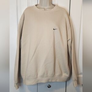 Nike Vintage 1990s Cream Crewneck Sweater with Ribbed Cuffs XL Mens